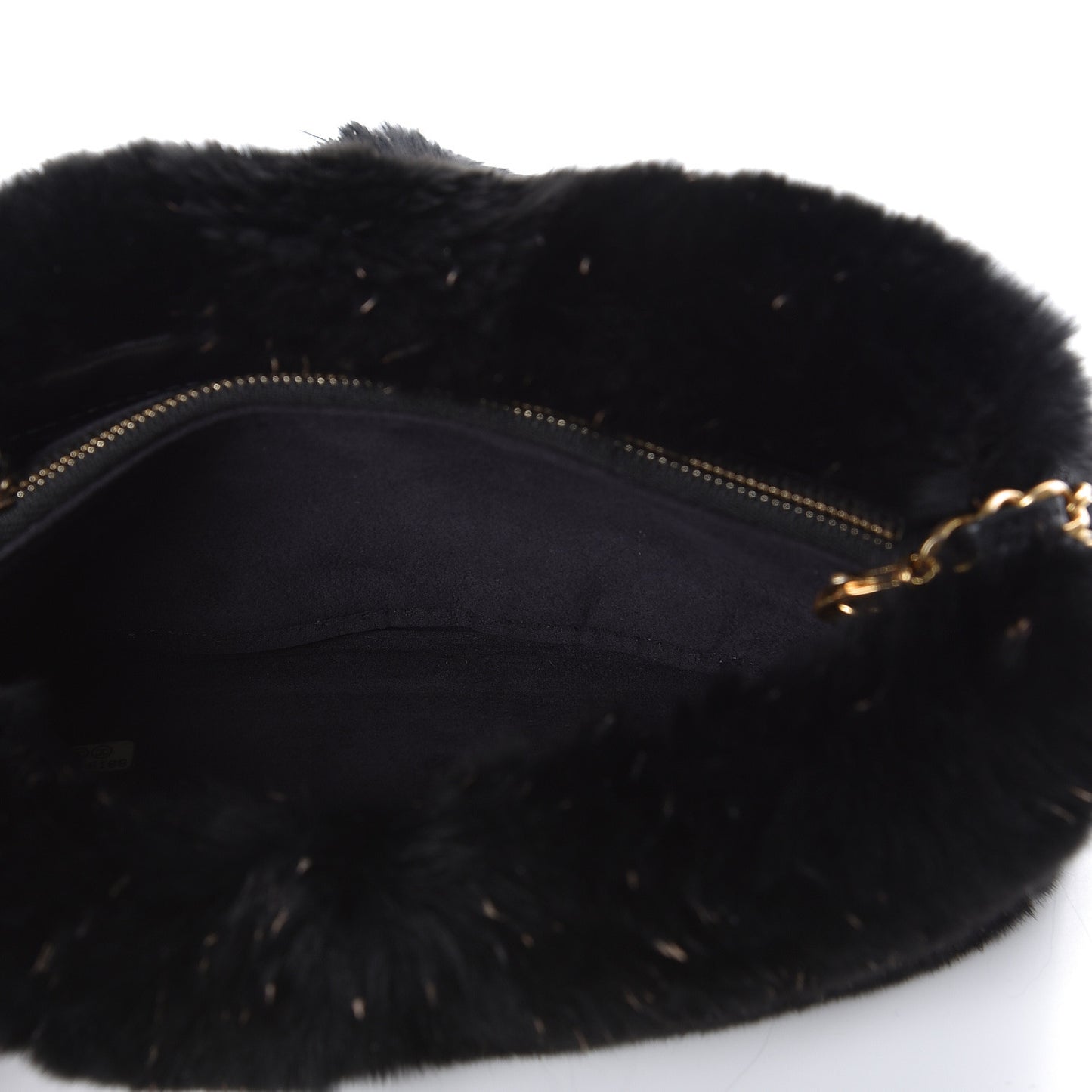 Rabbit Fur Small Clutch With Chain Black