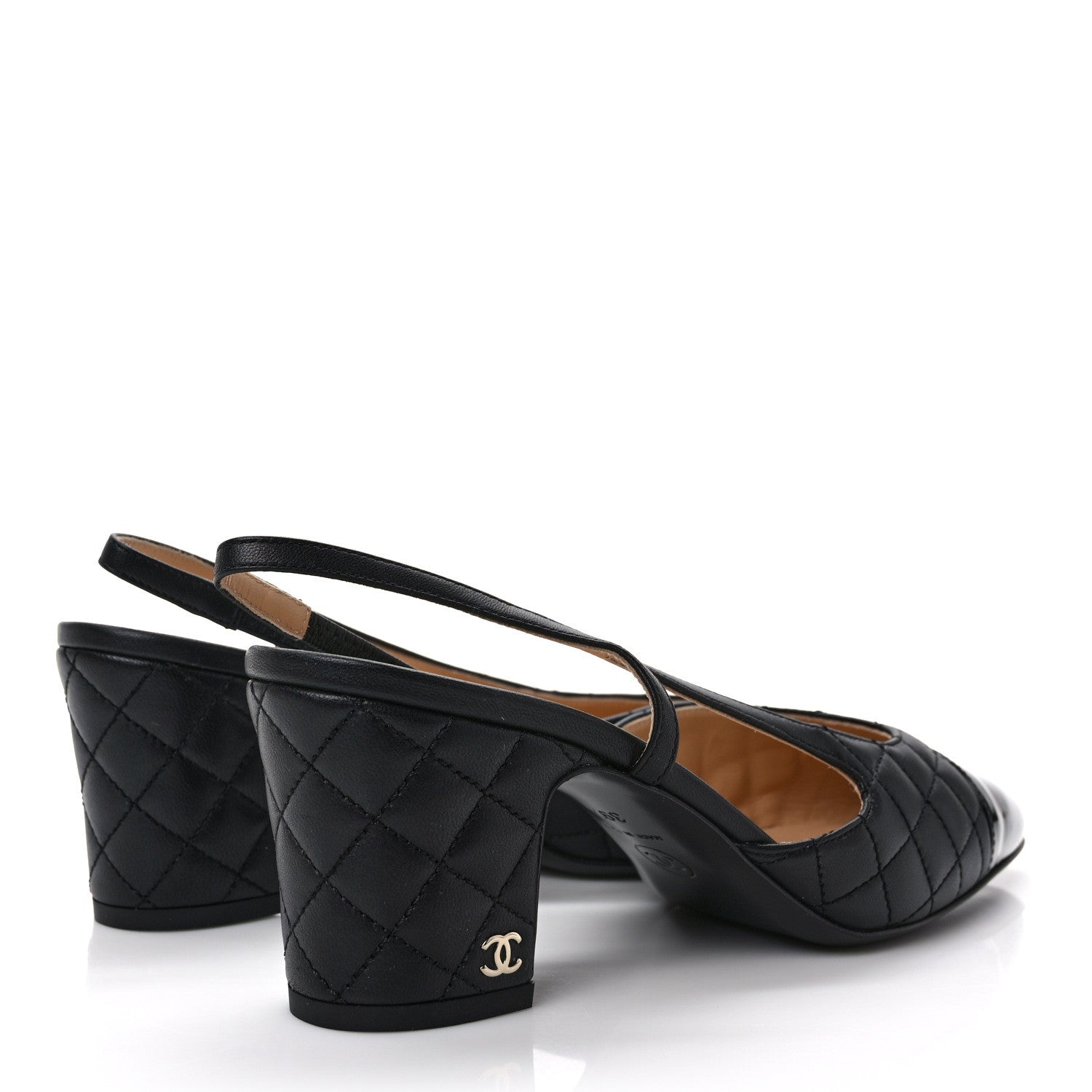 Chanel Lambskin Patent Calfskin Quilted Cap Toe CC Slingback Pumps 39.5 Black 4 of 9