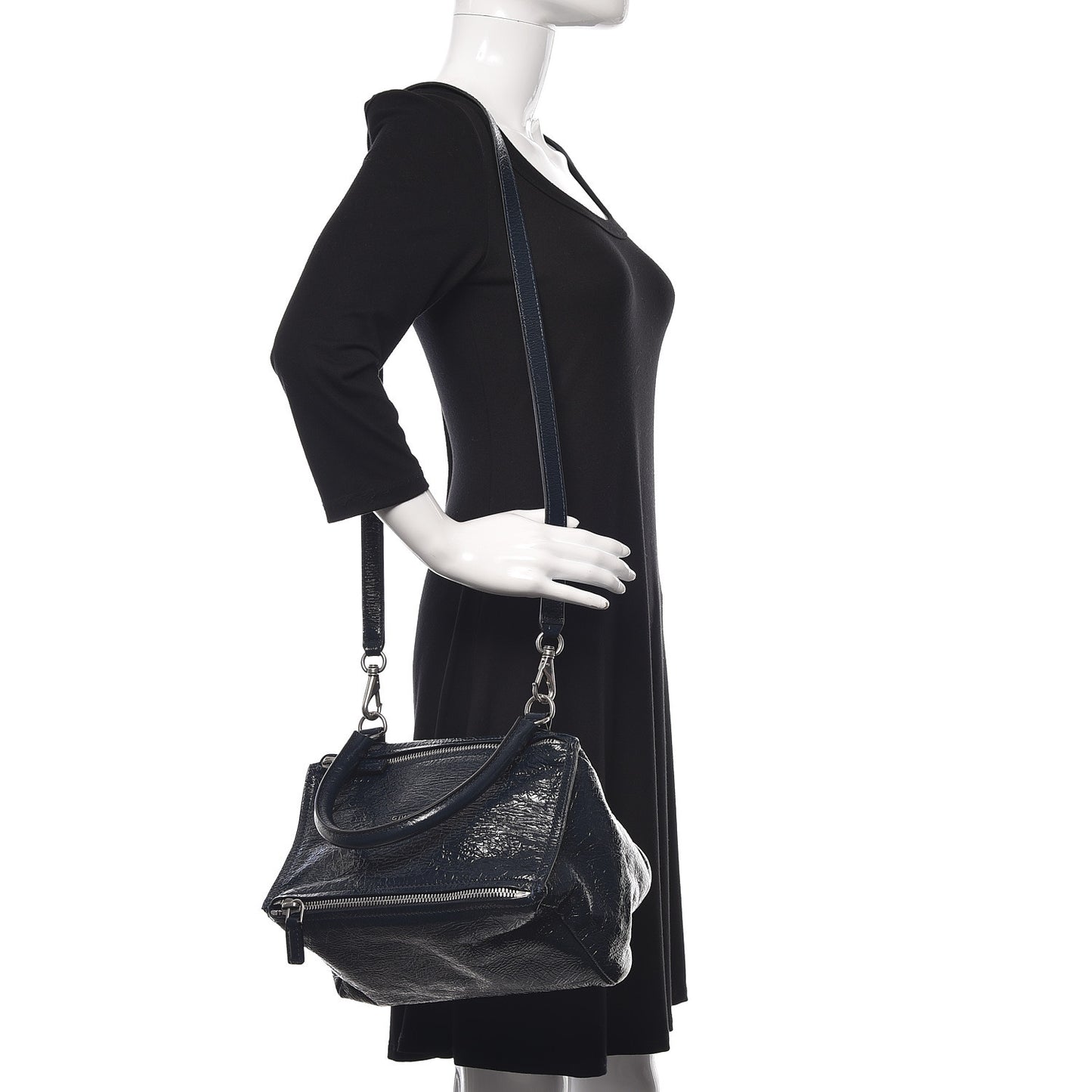 Patent Lambskin Small Pandora Deep Blue