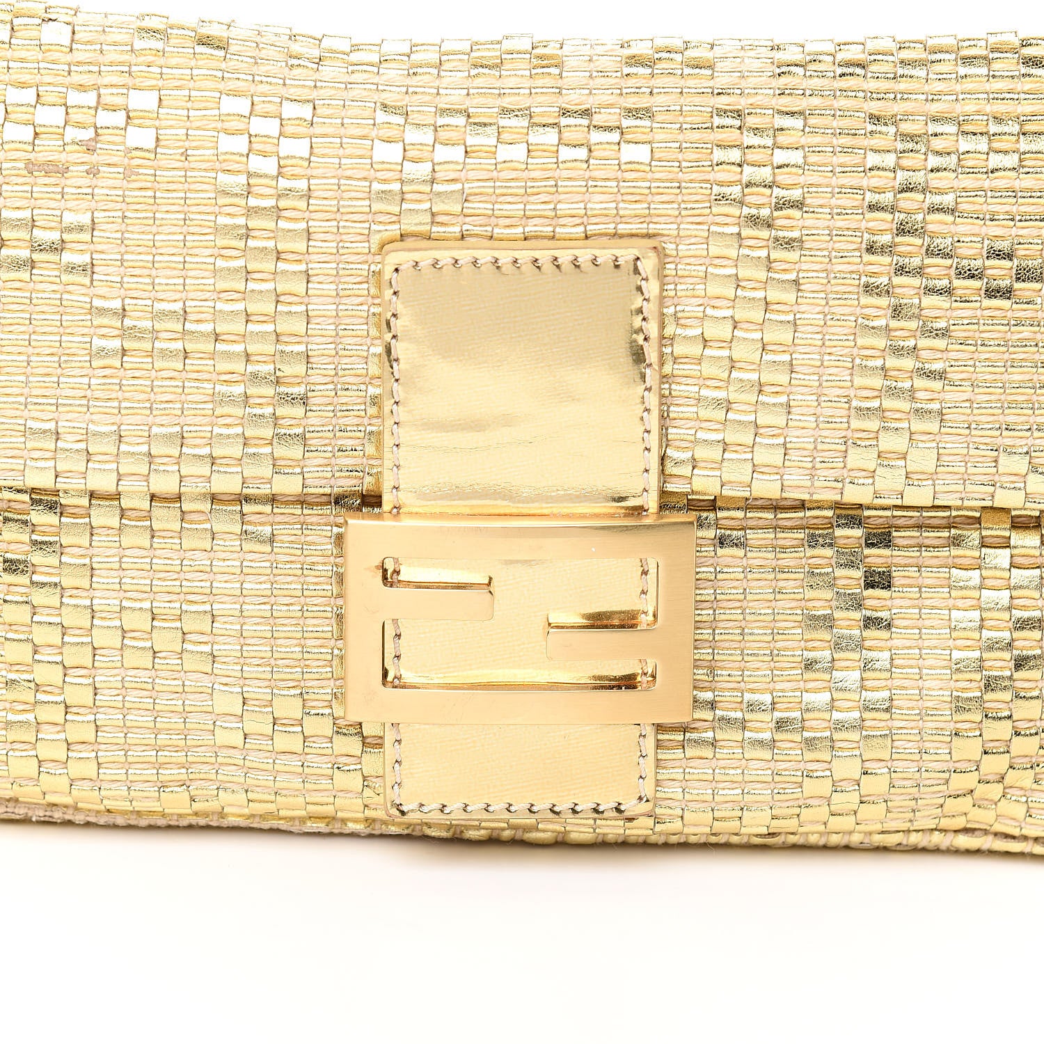 Fendi Canvas Metallic Calfskin Woven FF Baguette Gold 14 of 14