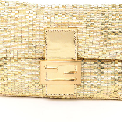 Fendi Canvas Metallic Calfskin Woven FF Baguette Gold 14 of 14
