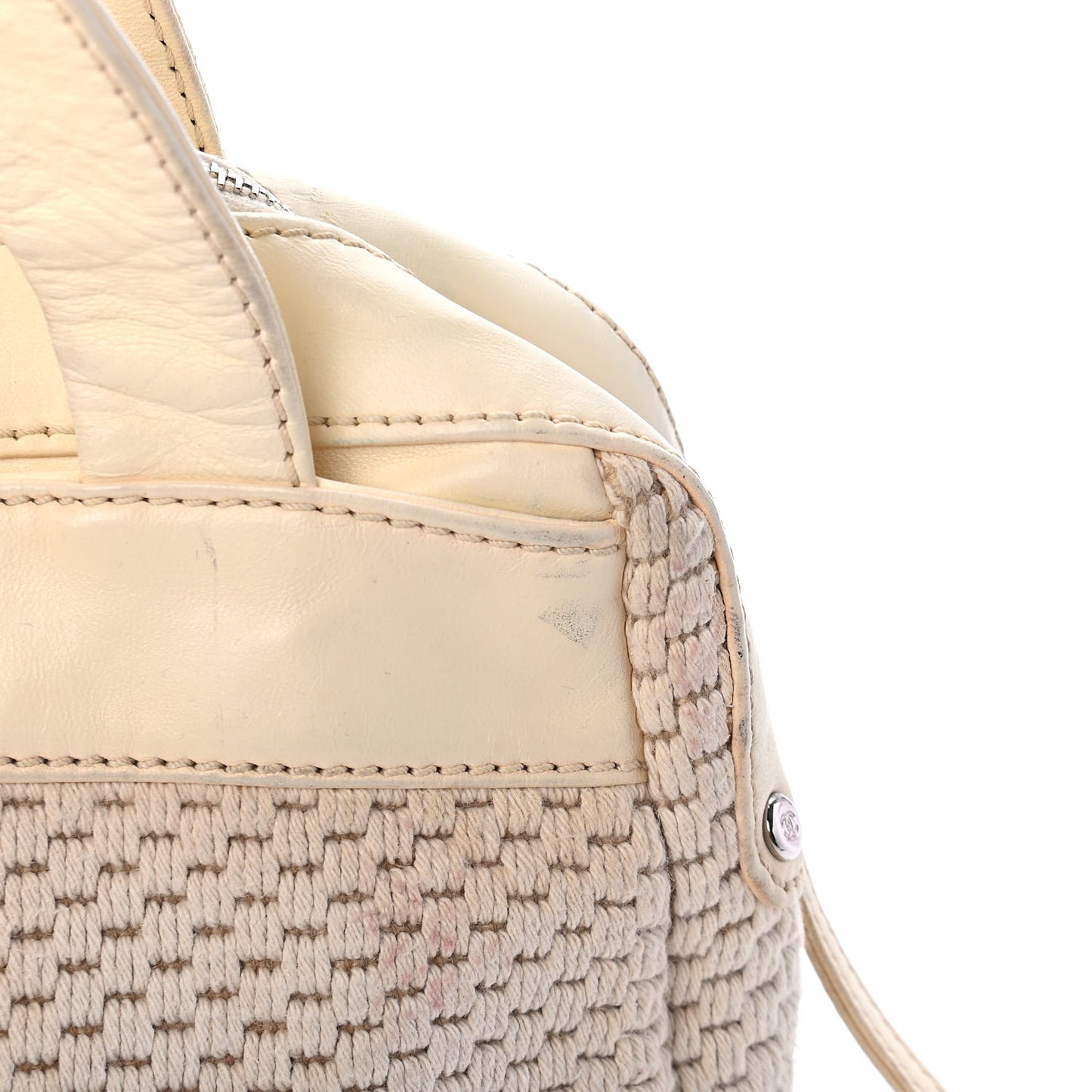 Canvas Woven Lambskin Lax Shoulder Bag Ivory