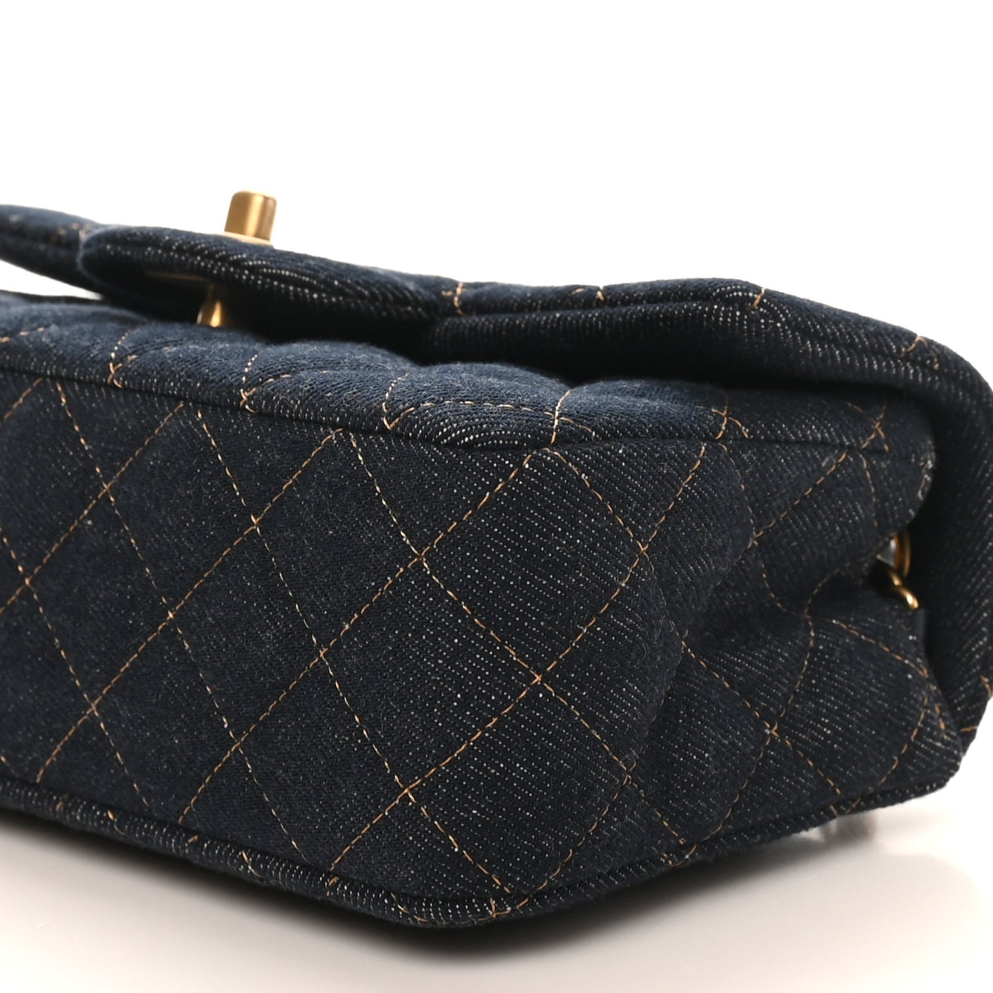 Denim Quilted Mini Rectangular Flap Dark Blue