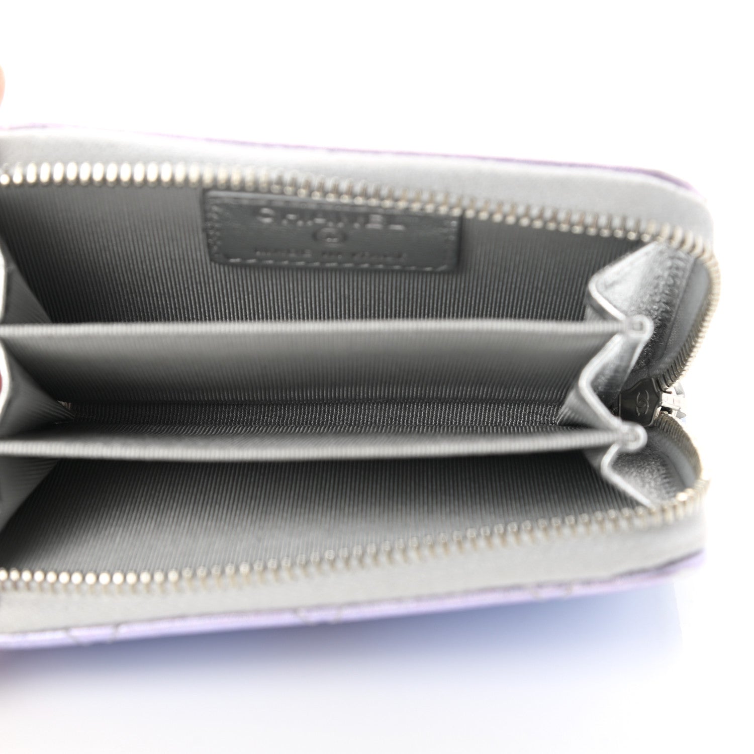 Chanel Gradient Metallic Calfskin Quilted Zip Around Coin Purse Wallet Silver Blue Yellow Purple 5 of 10