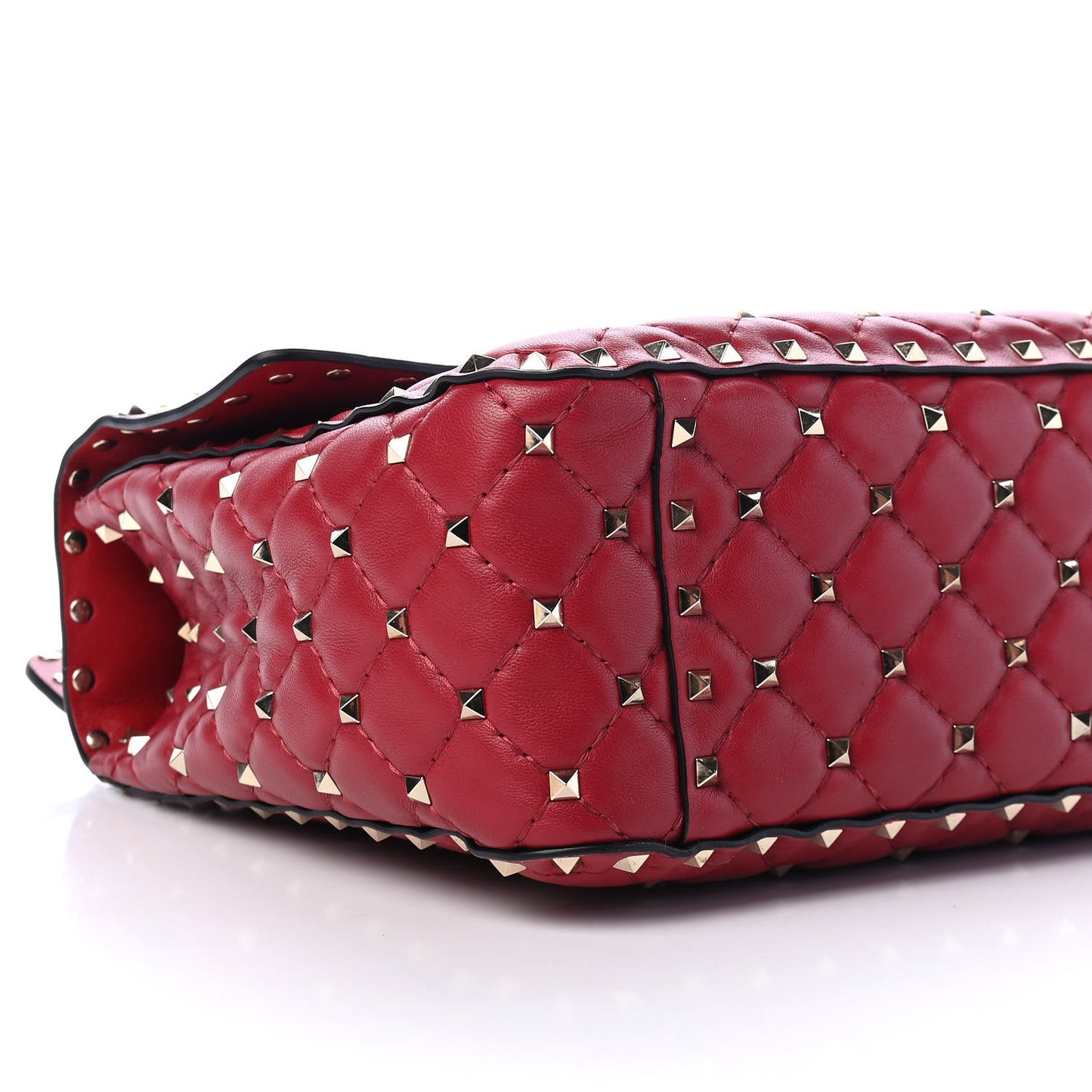 Lambskin Large Rockstud Spike Shoulder Bag Red