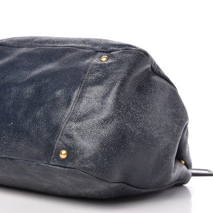 Prada Metallic Vitello Daino Tote Dark Blue 7 of 10