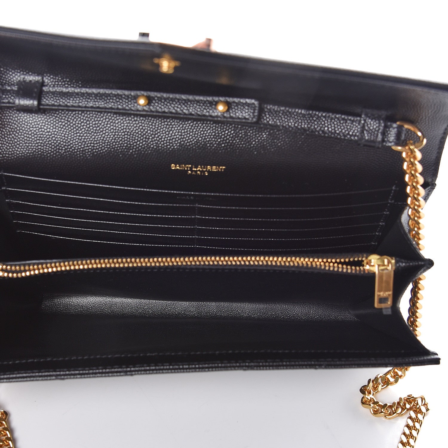 Saint Laurent Grain De Poudre Matelasse Chevron Monogram Chain Wallet Black 5 of 9