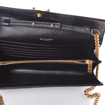 Saint Laurent Grain De Poudre Matelasse Chevron Monogram Chain Wallet Black 5 of 9