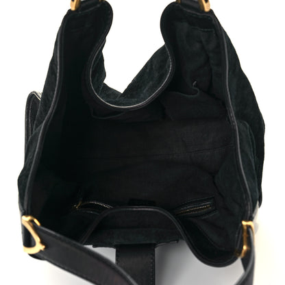 Gucci Nubuck Brocade Medium Soft Stirrup Shoulder Bag Black 5 of 18