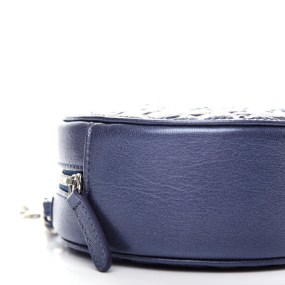 Chanel Goatskin Camellia Embossed Round Clutch With Chain Dark Blue 8 of 11