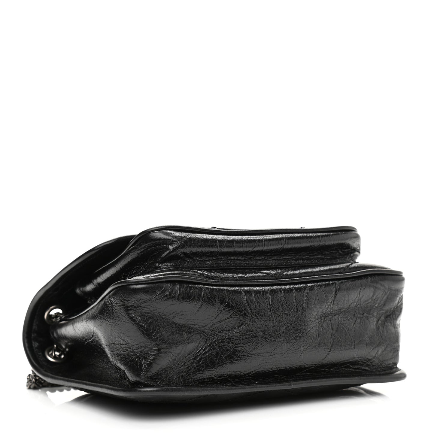 Crinkled Lambskin Matelasse Monogram Baby Niki Chain Satchel Black
