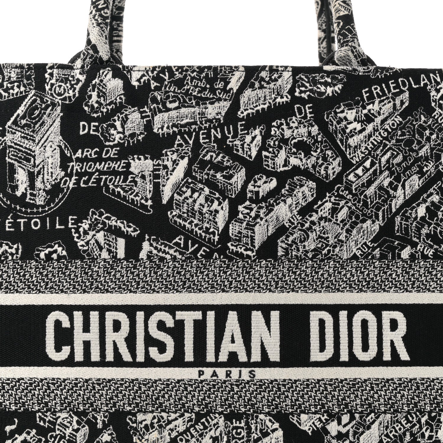 Christian Dior Canvas Embroidered Large Plan De Paris Book Tote Black White 8 of 10
