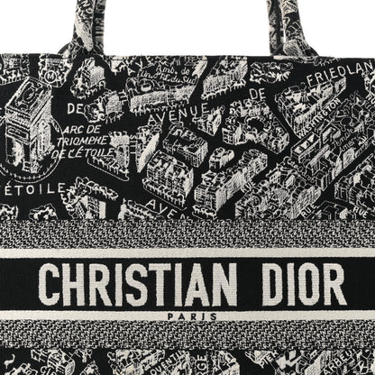 Christian Dior Canvas Embroidered Large Plan De Paris Book Tote Black White 8 of 10