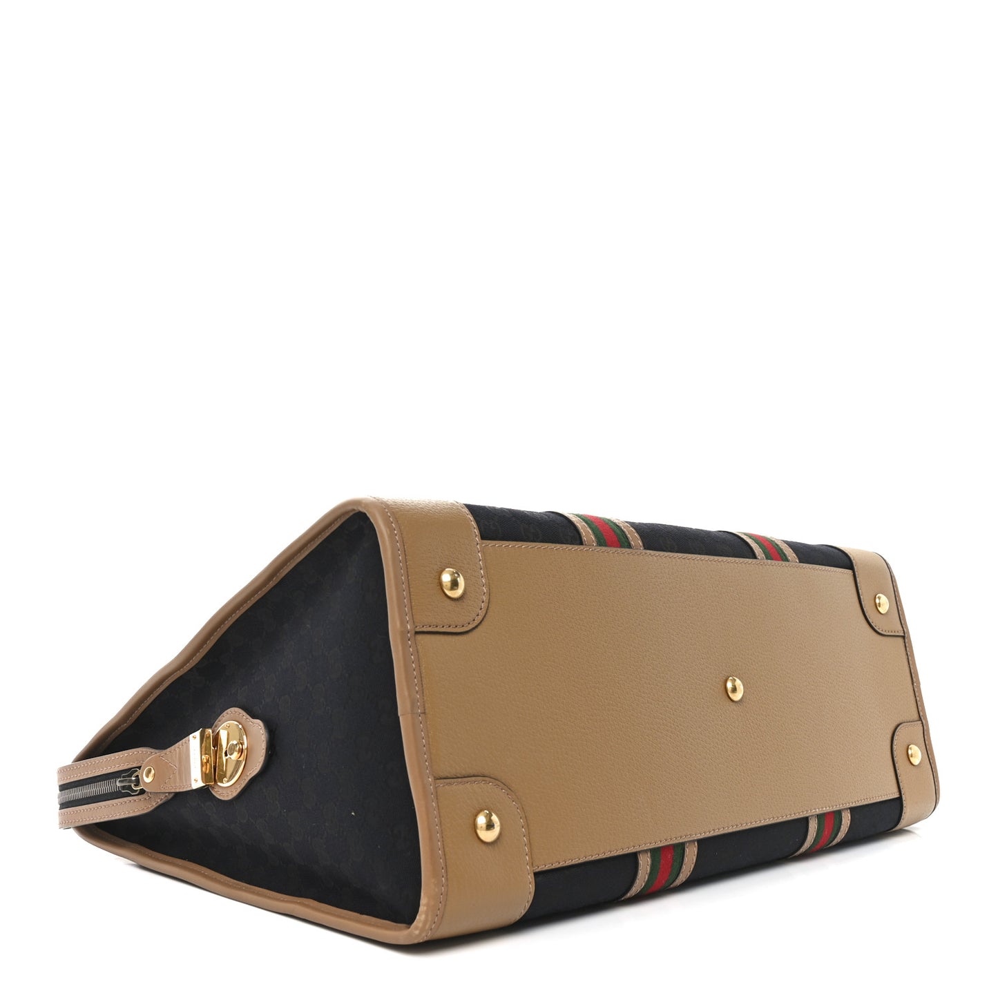 Monogram Textured Dollar Calfskin Web XL Bauletto Duffle Top Handle Bag Black Koi Beige