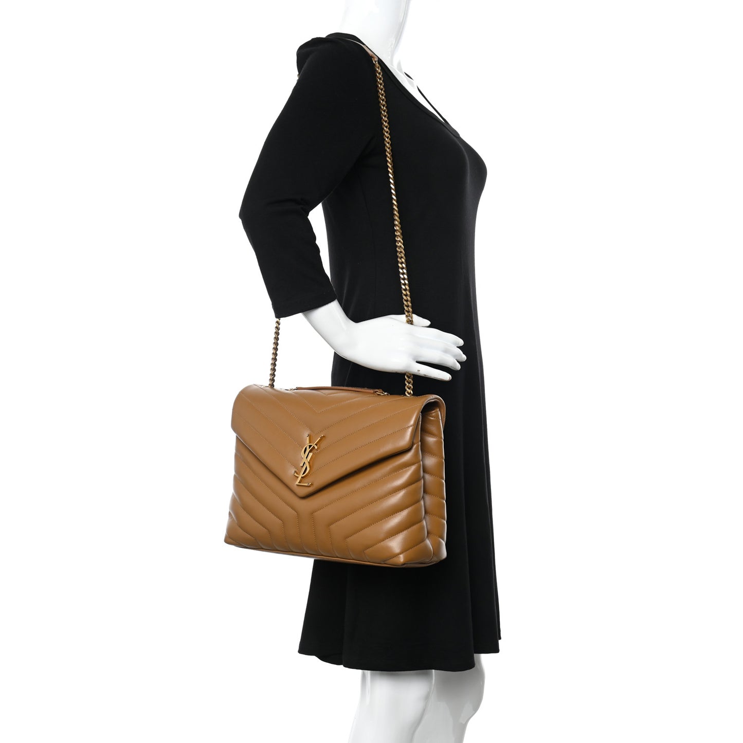 Calfskin Y Quilted Monogram Medium Loulou Chain Satchel Dark Natural