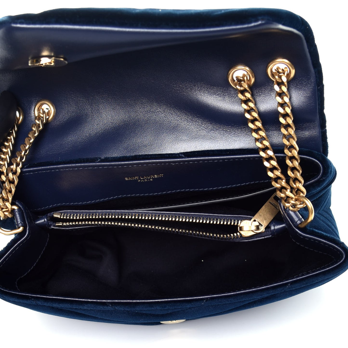 Velvet Y Quilted Monogram Small Loulou Chain Satchel Medium Blue