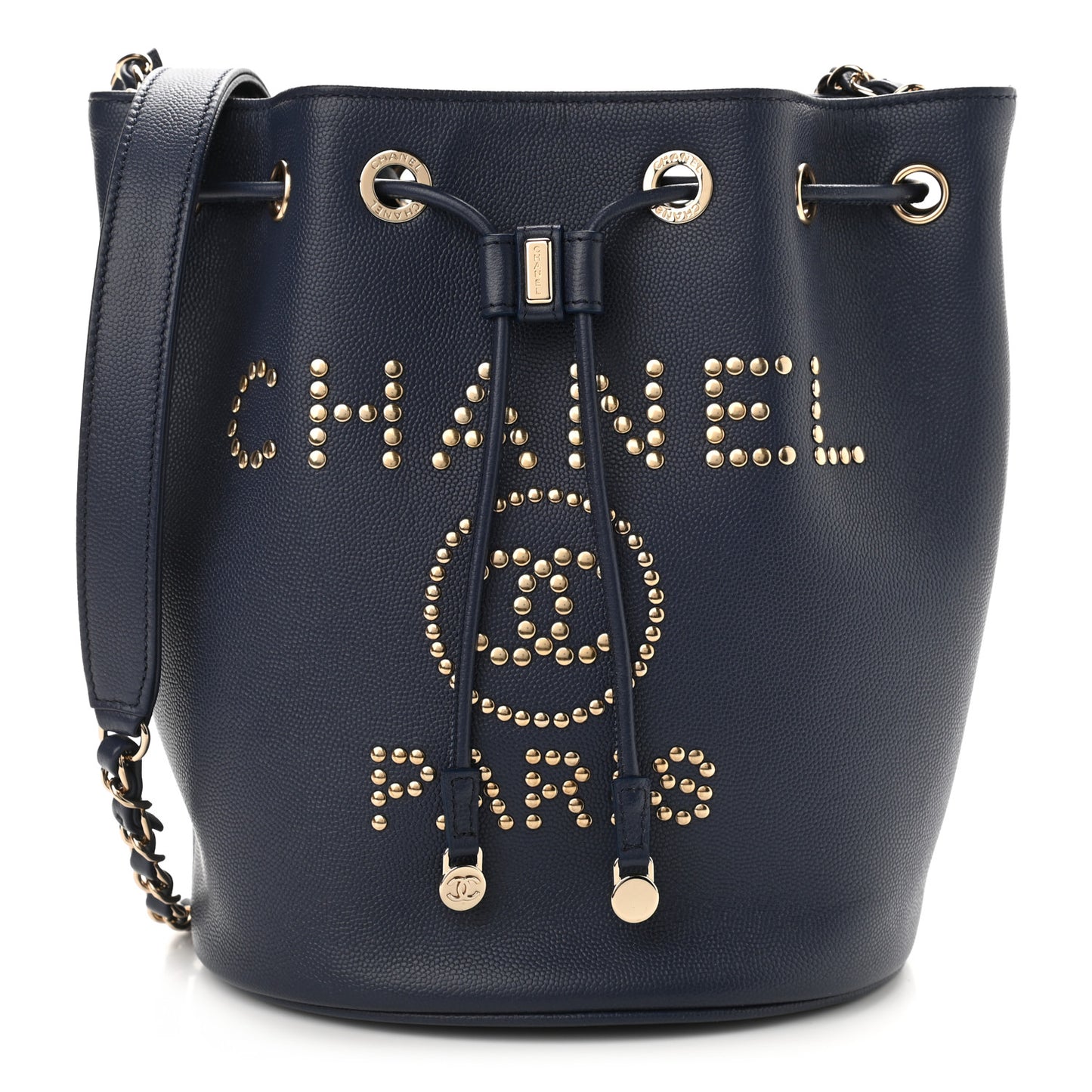Caviar Deauville Drawstring Bucket Bag Navy