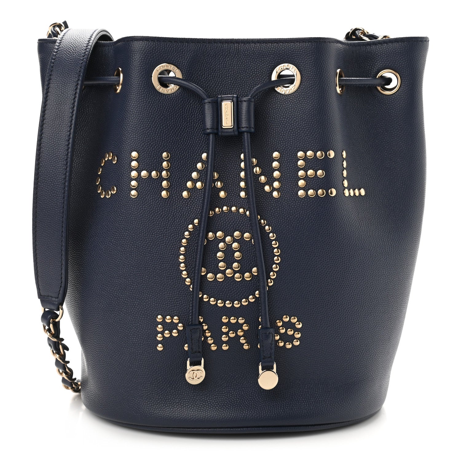 Chanel Caviar Deauville Drawstring Bucket Bag Navy 1 of 10