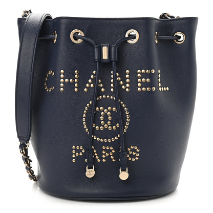 Chanel Caviar Deauville Drawstring Bucket Bag Navy 1 of 10