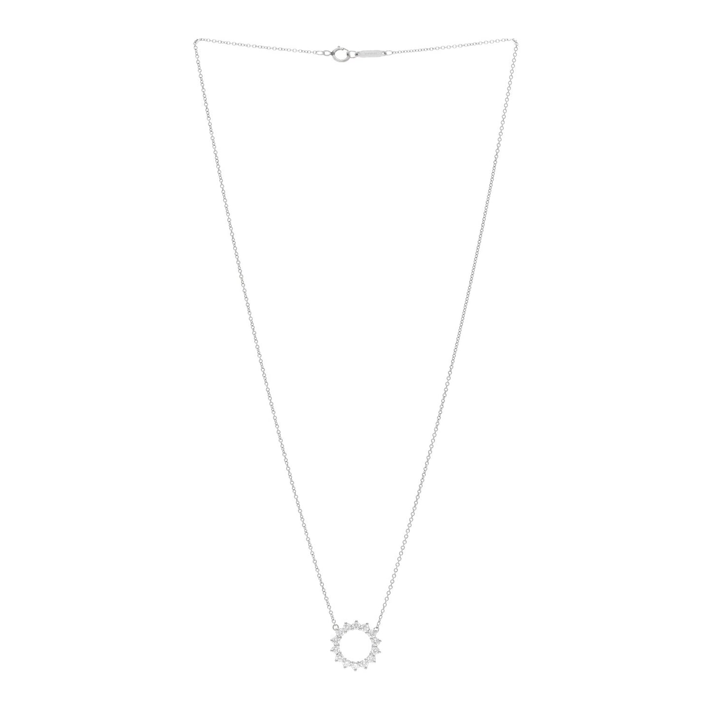 Platinum Diamond Small Open Circle Pendant Necklace