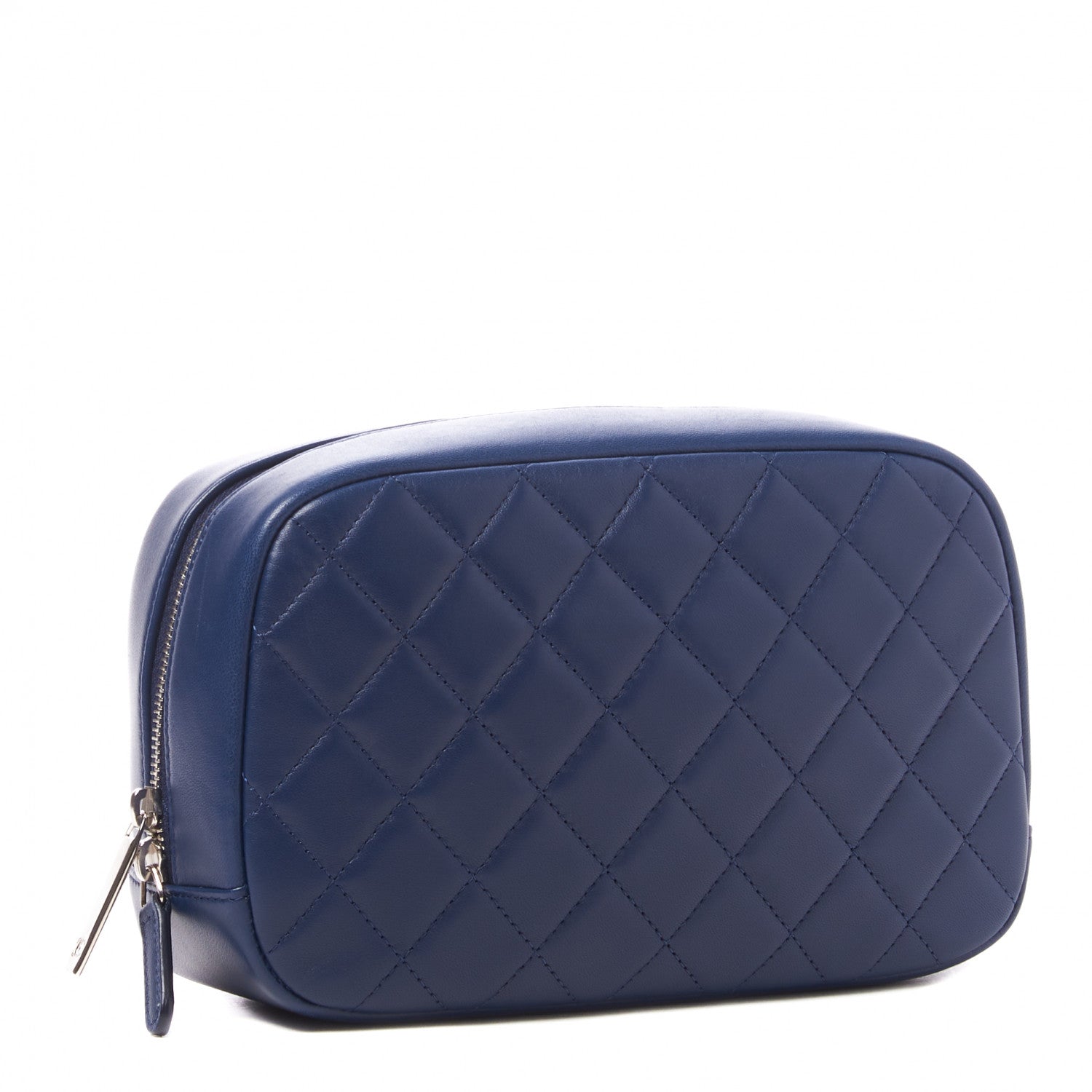Chanel Lambskin Quilted Medium Curvy Pouch Cosmetic Case Blue 2 of 9
