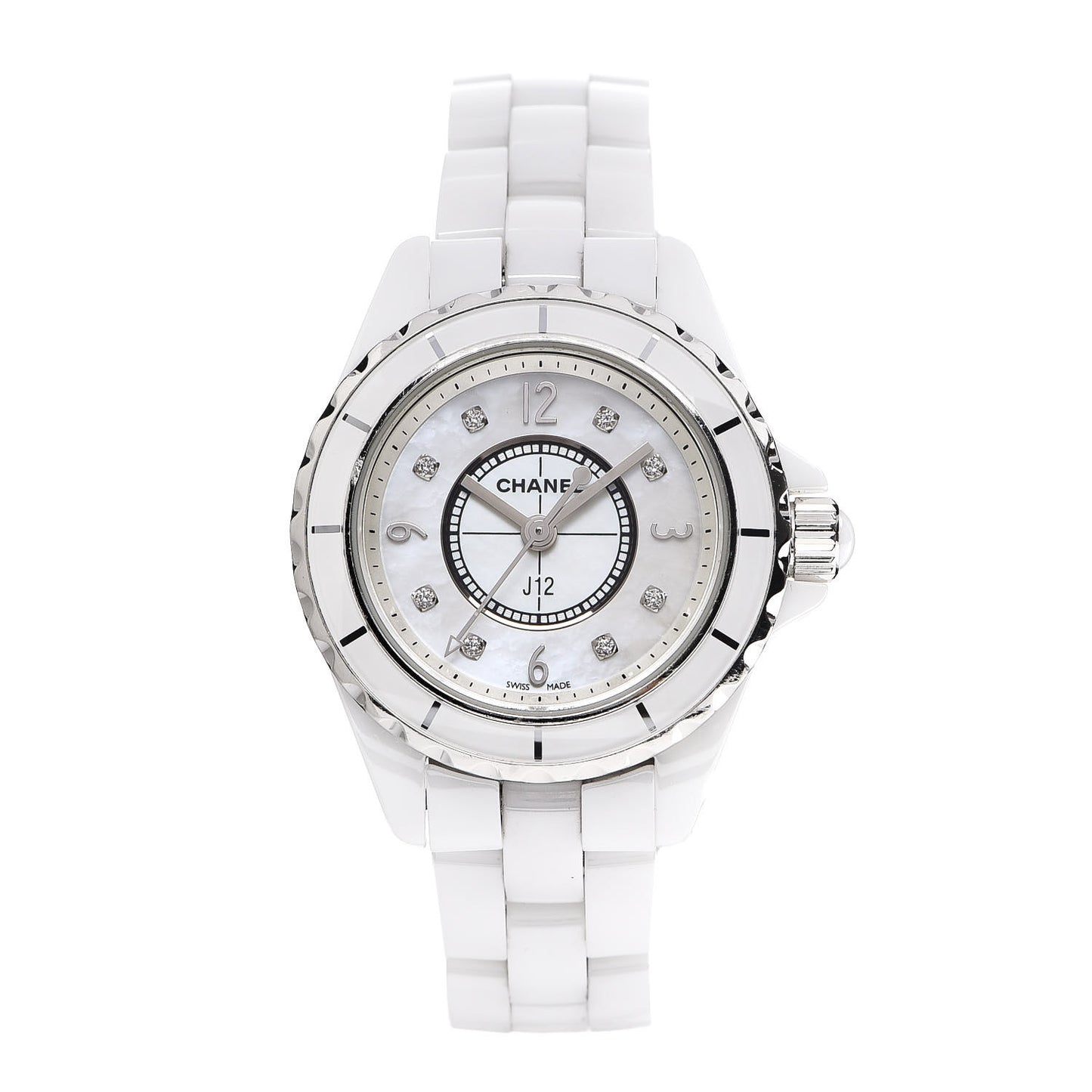Stainless Steel Ceramic Diamond Mother of Pearl 29mm J12 Quartz Watch White