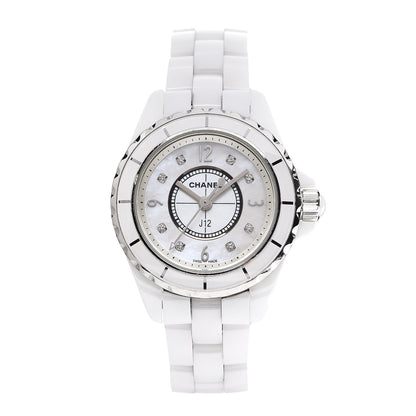 Chanel Stainless Steel Ceramic Diamond Mother of Pearl 29mm J12 Quartz Watch White 1 of 7