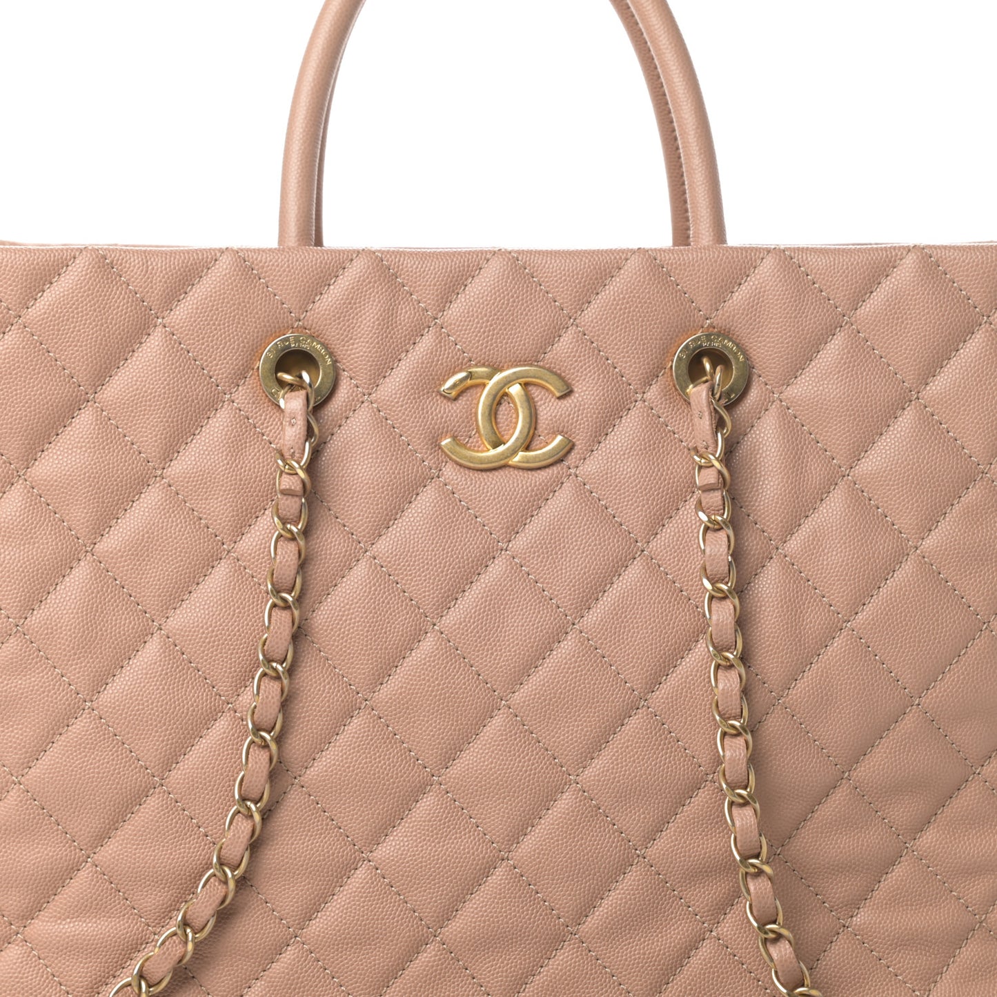 Caviar Quilted Large Coco Handle Shopping Tote Beige