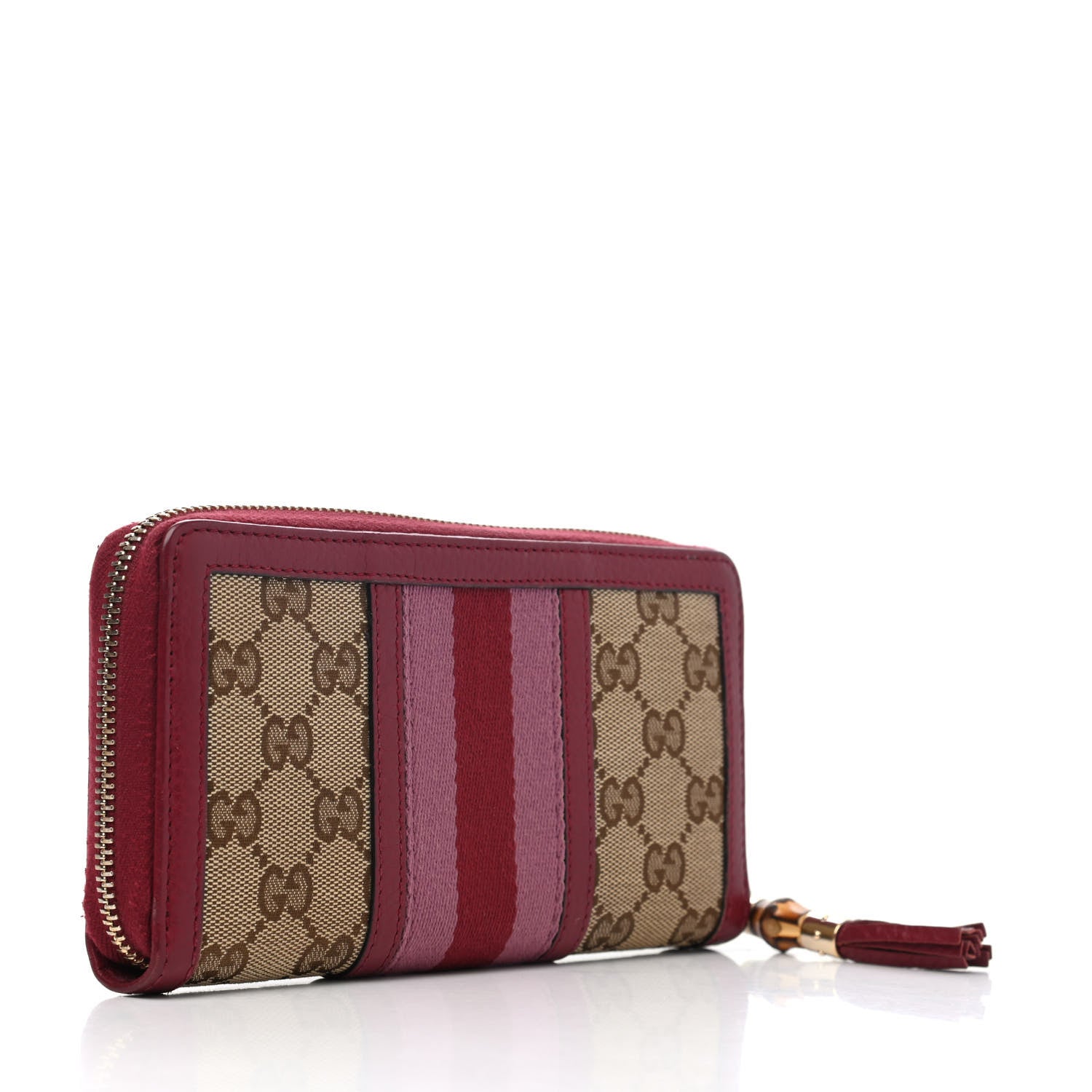 Gucci Monogram Cellarius Calfskin Vintage Web Rania Zip Around Wallet Beige Ebony Soft Burgundy Peonia Flower Box Pink 2 of 4