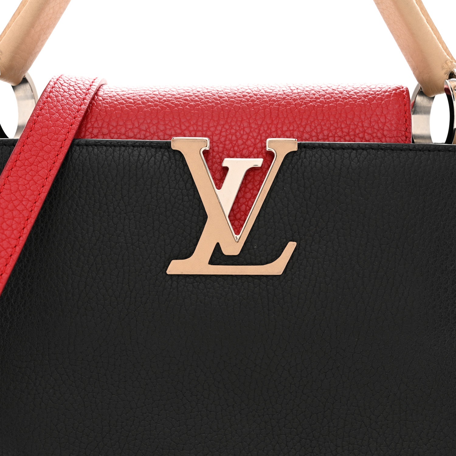 Louis Vuitton Taurillon Capucines MM Black Beige Red 7 of 12