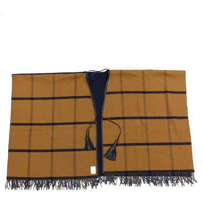 Hermes Wool Calfskin Reversible Highlands Poncho Navy Royal Fauve 4 of 4