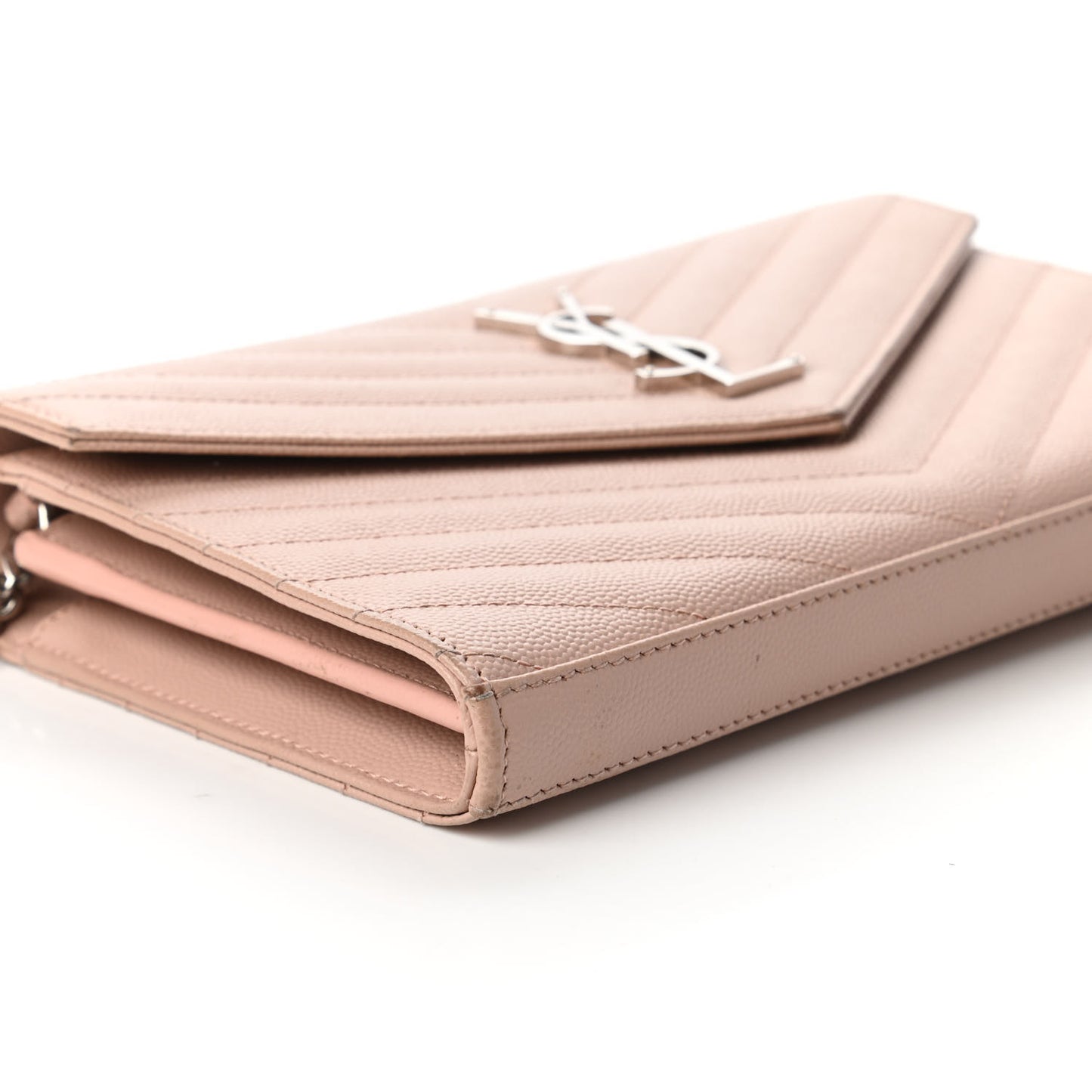 Grain De Poudre Matelasse Chevron Monogram Chain Wallet Washed Light Pink