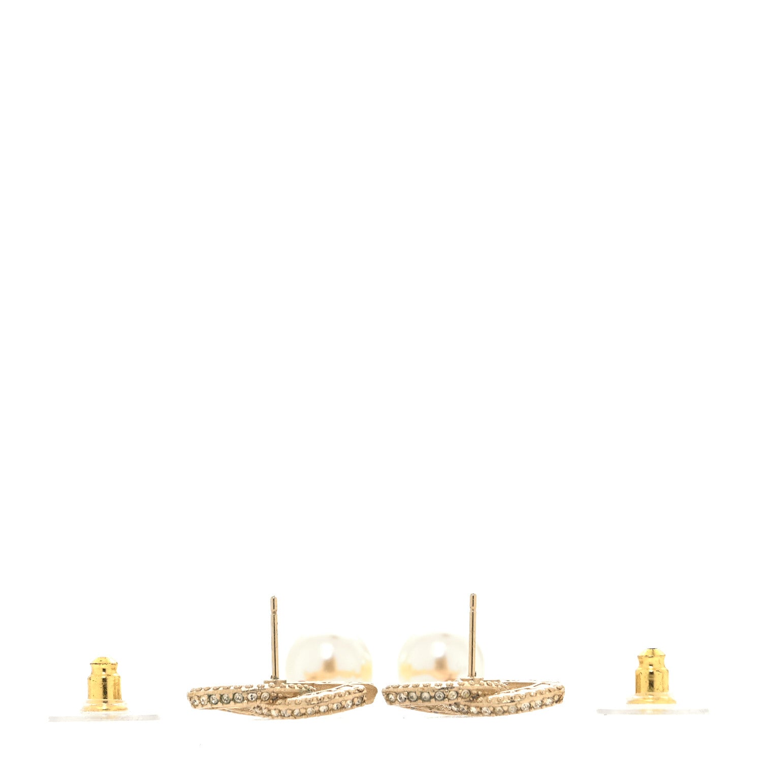 Chanel Crystal Timeless CC Pearl Drop Earrings Light Gold 3 of 5