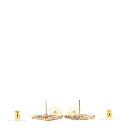 Chanel Crystal Timeless CC Pearl Drop Earrings Light Gold 3 of 5