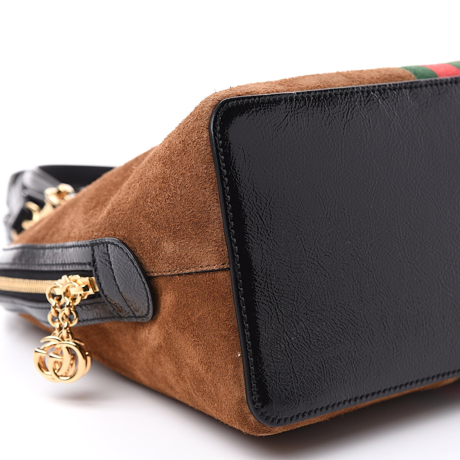 Gucci Suede Patent Web Medium Ophidia Top Handle Dome Bag Nocciola Black 8 of 11