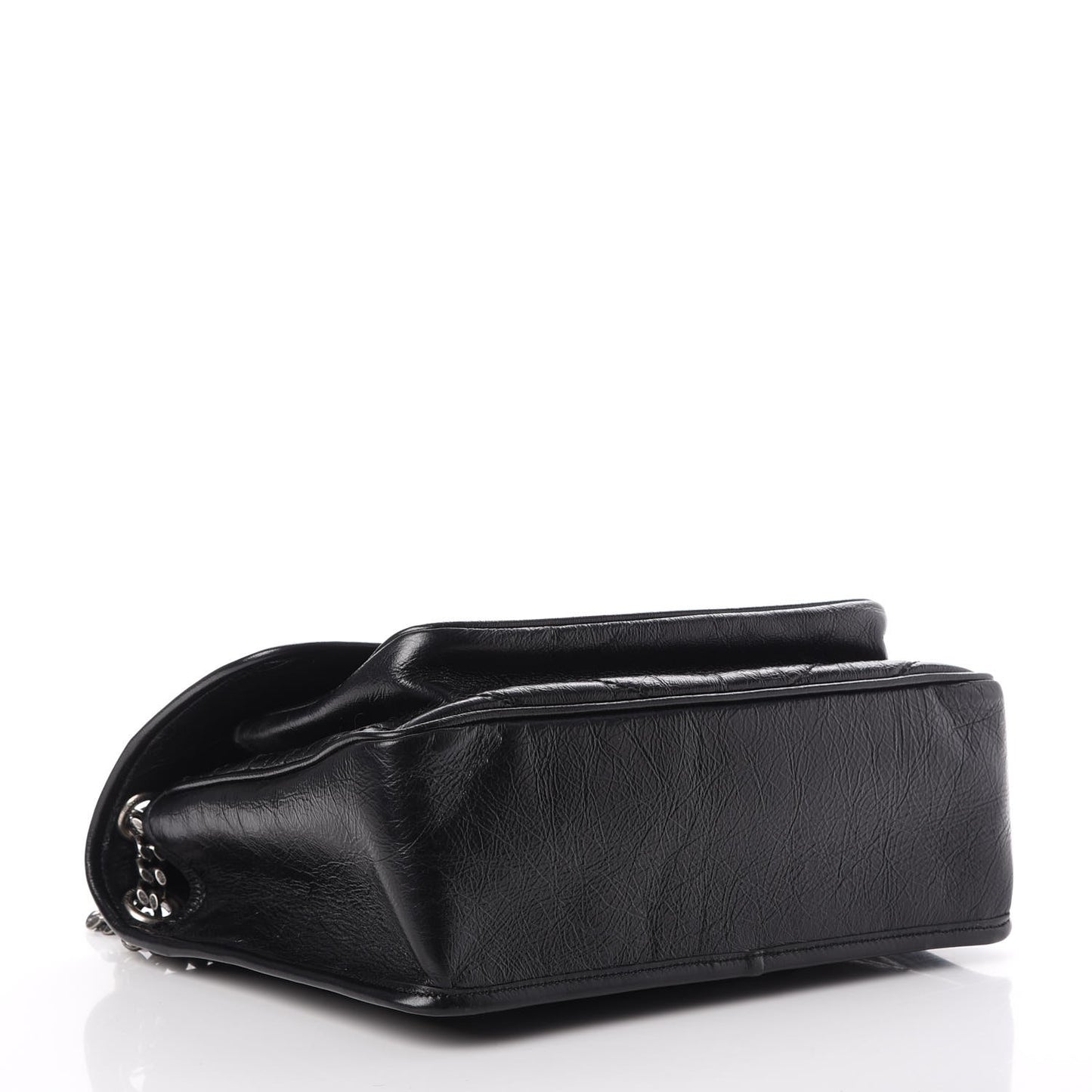 Crinkled Calfskin Matelasse Monogram Medium Niki Chain Satchel Black