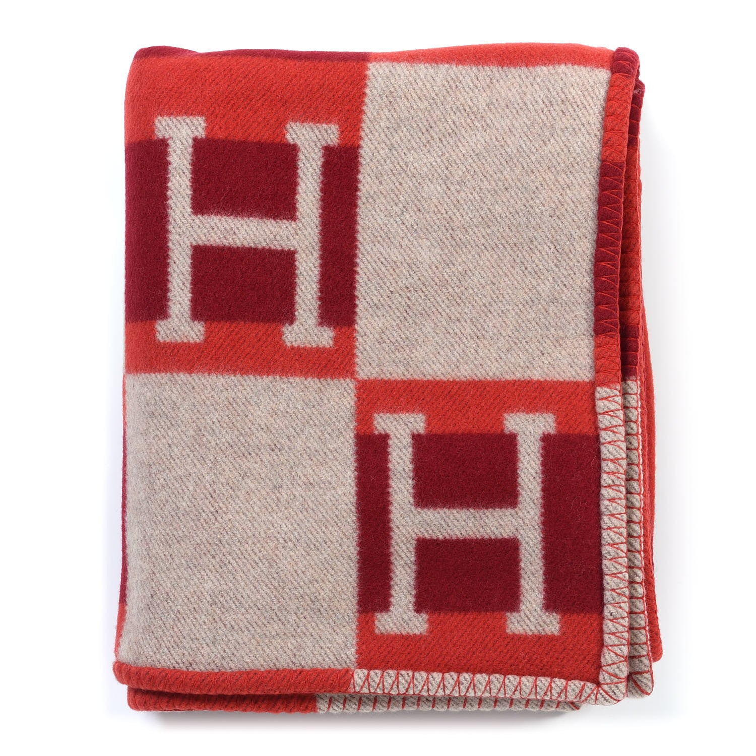 Hermes Wool Cashmere Avalon Bayadere Blanket Rouge 1 of 3
