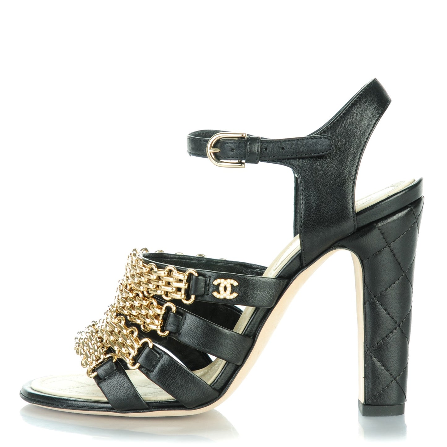 Lambskin Reissue Chain Sandals 36.5 Black Gold