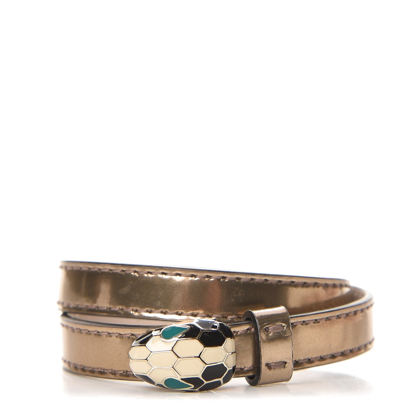 Metallic Calfskin Serpenti Forever Double Coil Bracelet S Antique Bronze