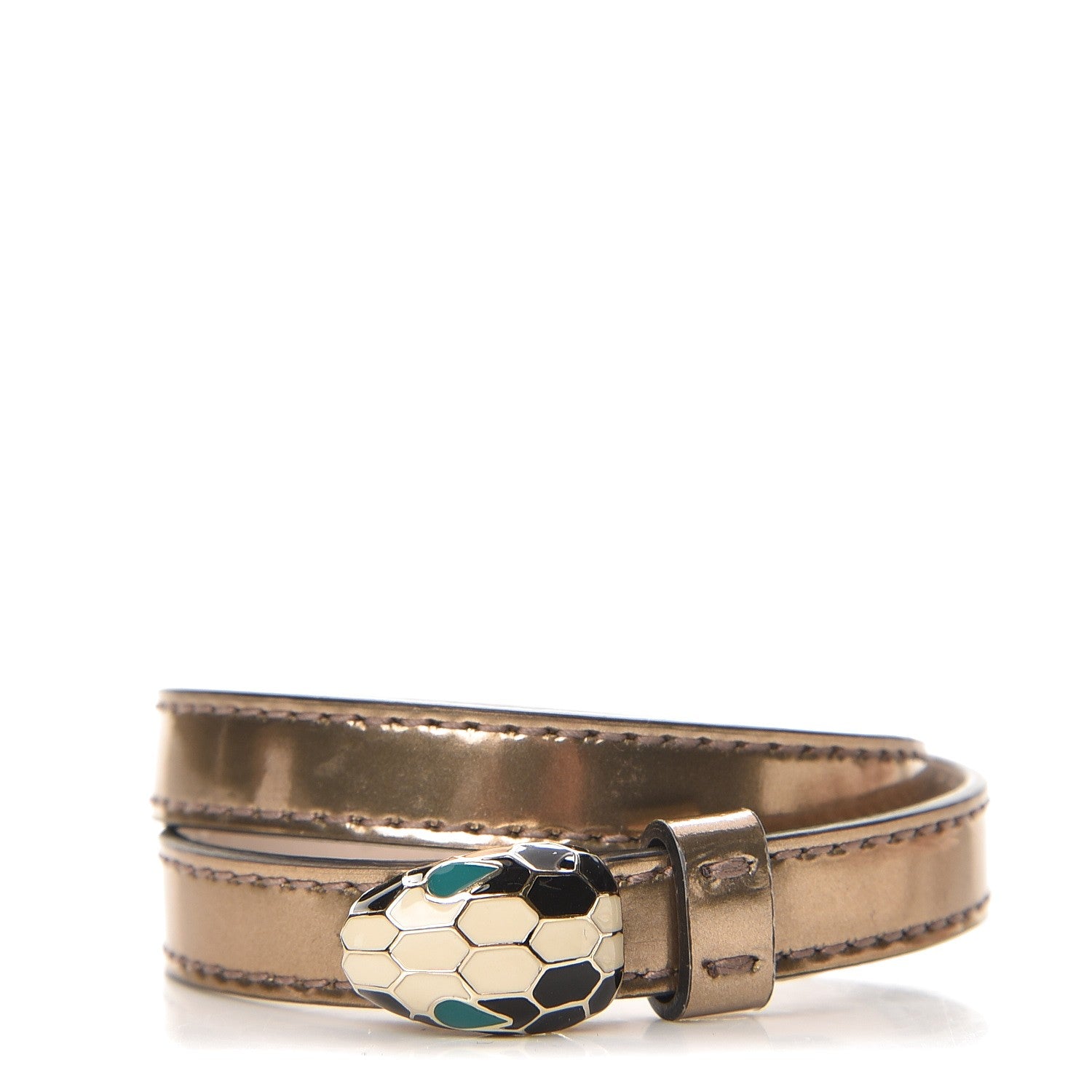 Bulgari Metallic Calfskin Serpenti Forever Double Coil Bracelet S Antique Bronze 1 of 5