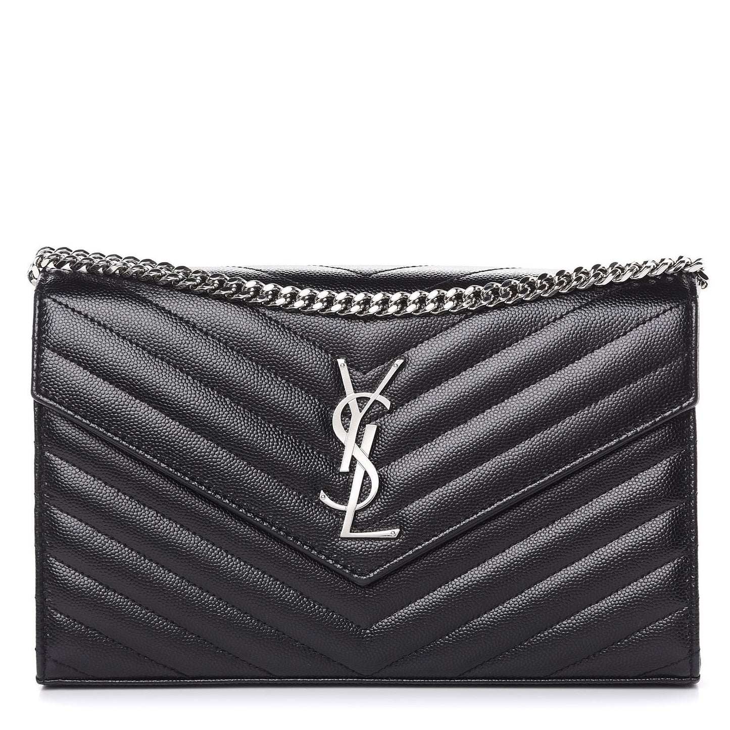 Grain De Poudre Matelasse Chevron Monogram Chain Wallet Black