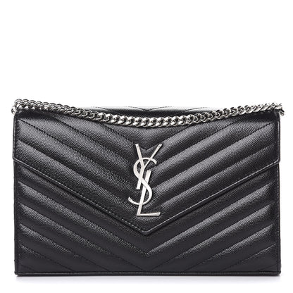 Saint Laurent Grain De Poudre Matelasse Chevron Monogram Chain Wallet Black 1 of 9