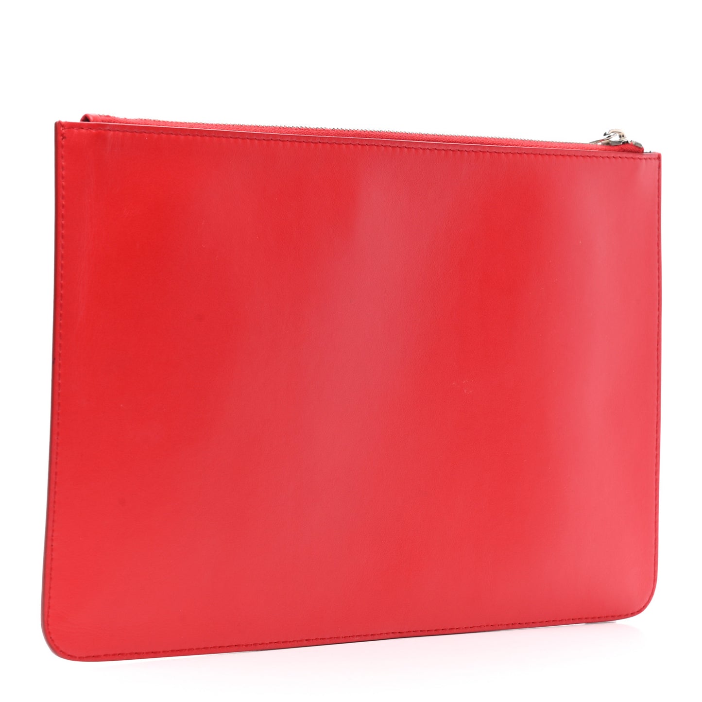 Calfskin Logo Zip Pouch Red