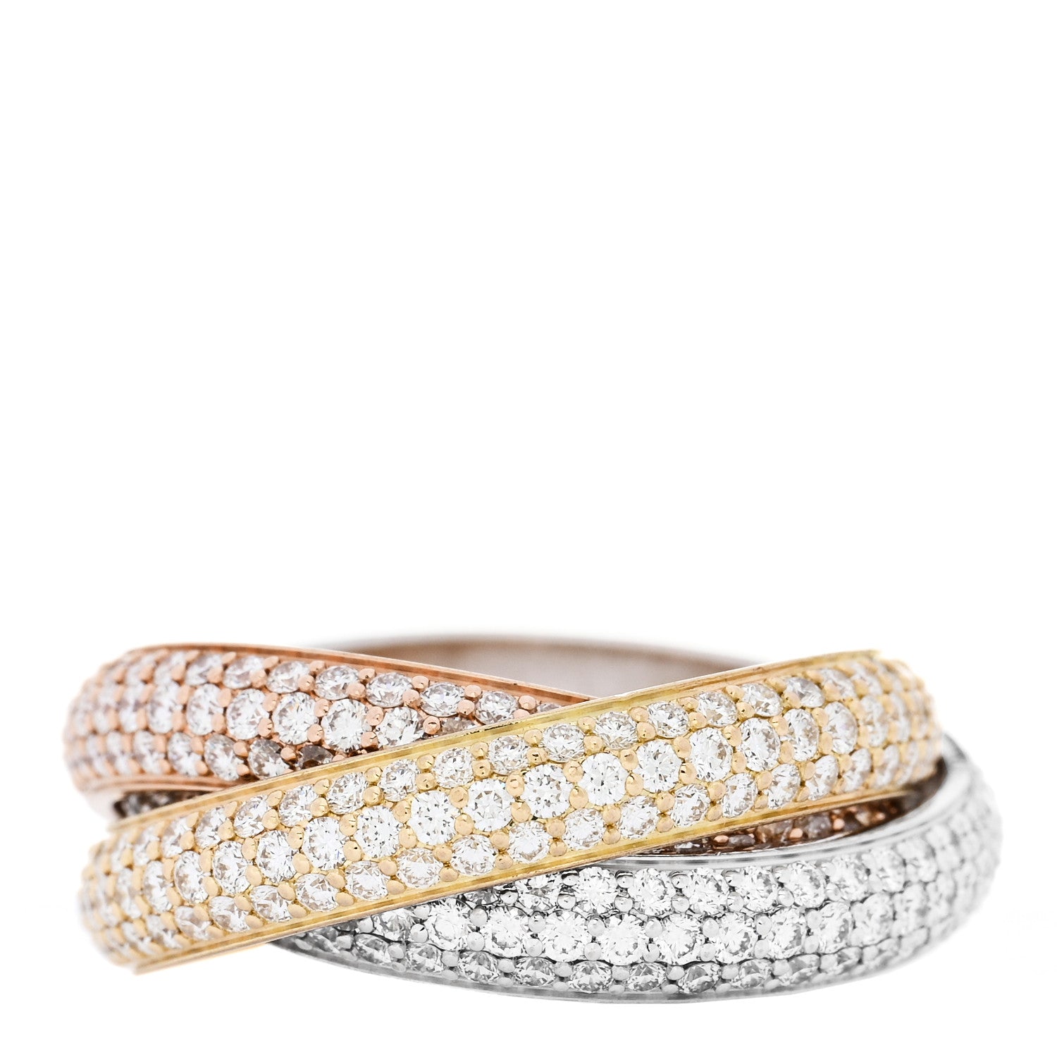 Cartier 18K White Yellow Pink Gold Diamond MM Trinity Full Paved Ring 52 6 3 of 6