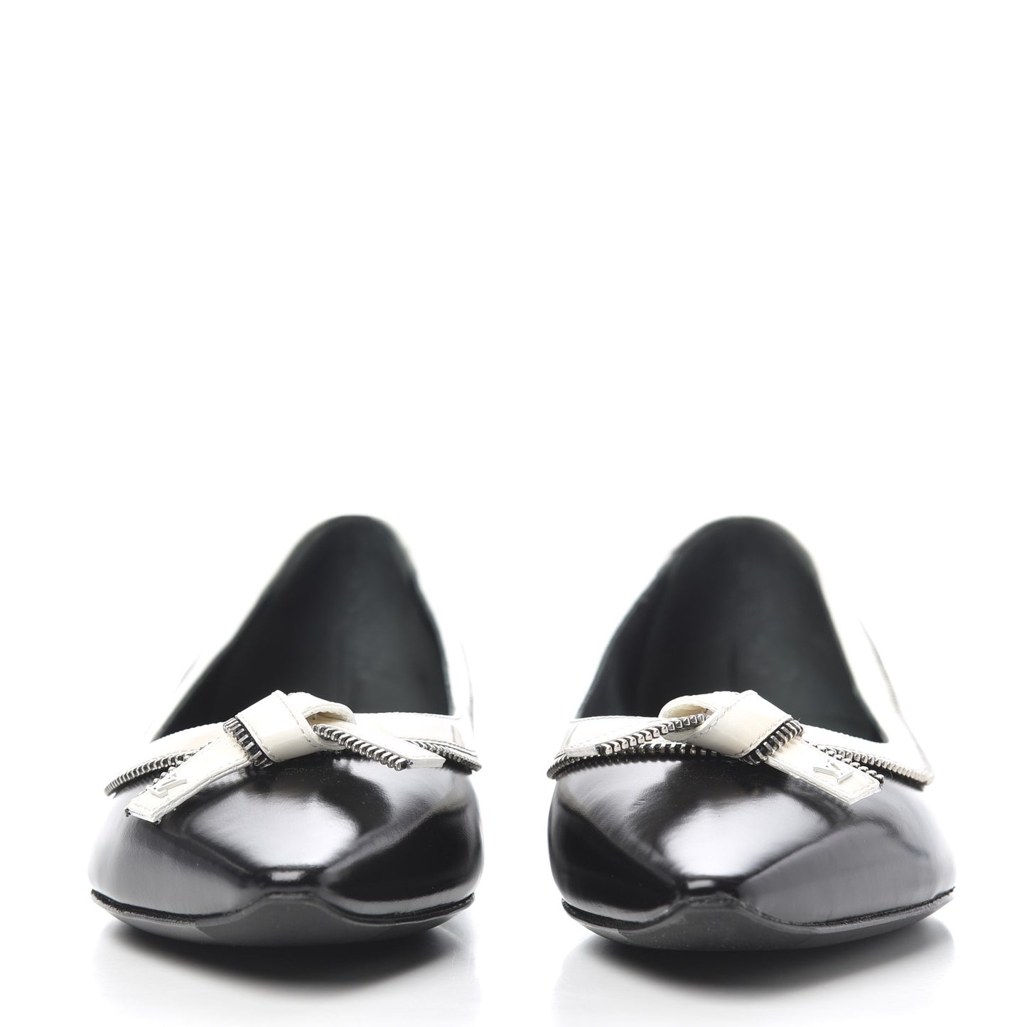 Patent Calfskin Zipper Ballerina Flats 37.5 Black White