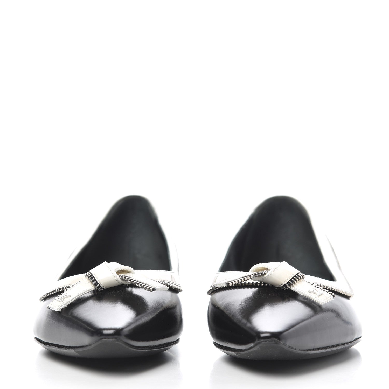 Louis Vuitton Patent Calfskin Zipper Ballerina Flats 37.5 Black White 2 of 17