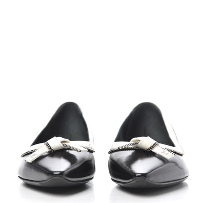 Louis Vuitton Patent Calfskin Zipper Ballerina Flats 37.5 Black White 2 of 17