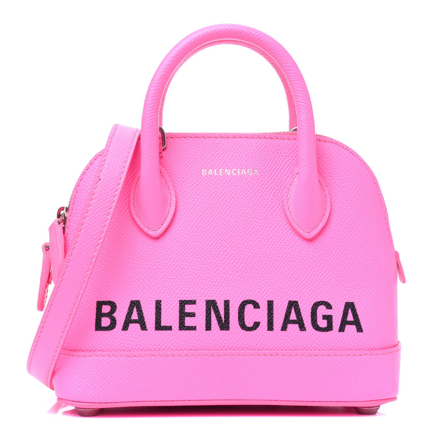 Signature Grained Calfskin Logo XXS Ville Top Handle Bag Acid Pink Black