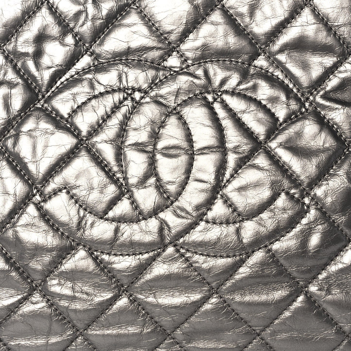 Metallic Aged Calfskin Quilted Small Chain Me Tote Silver