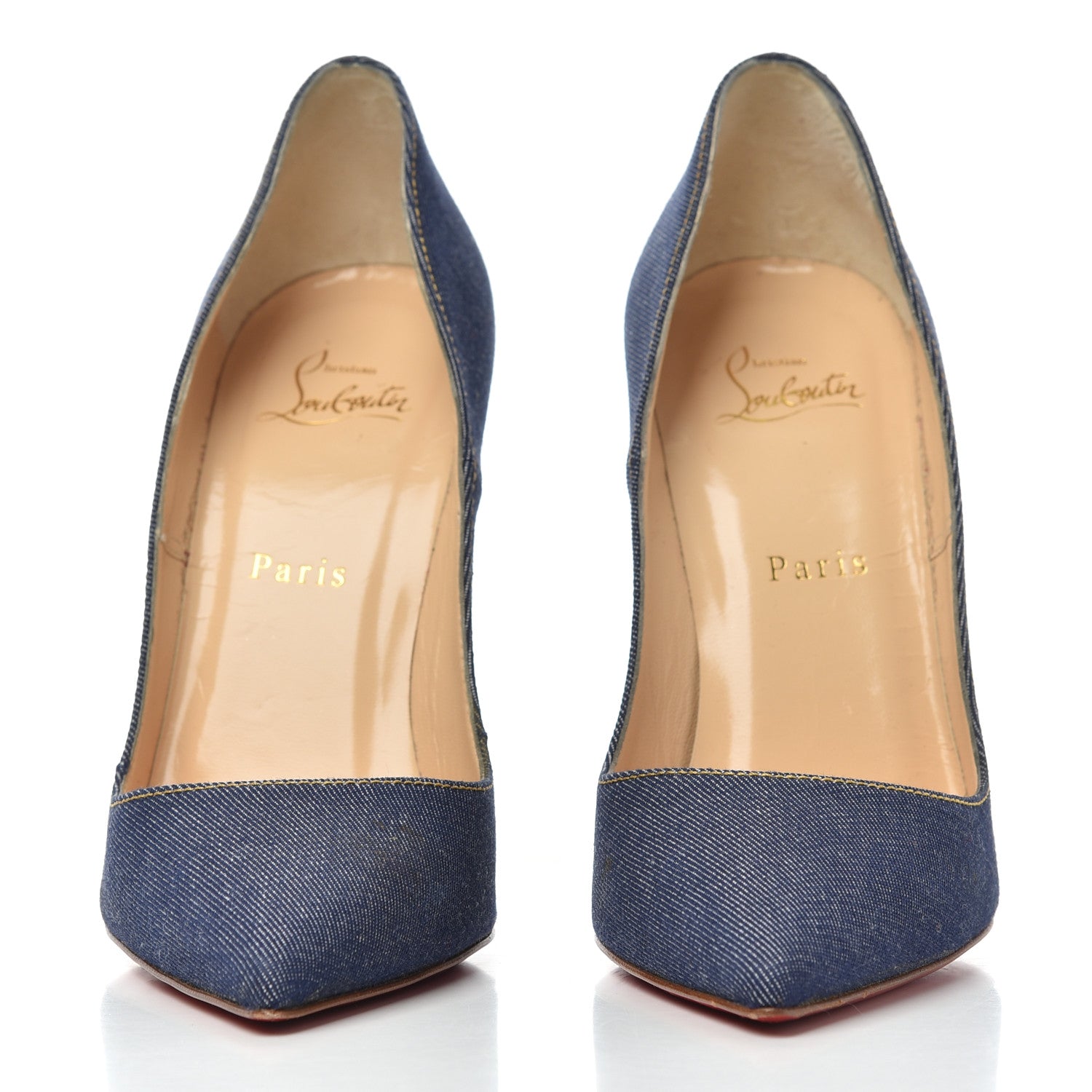 Christian Louboutin Denim Jazz Calf So Kate 120 Pumps 37.5 Blue White 2 of 22